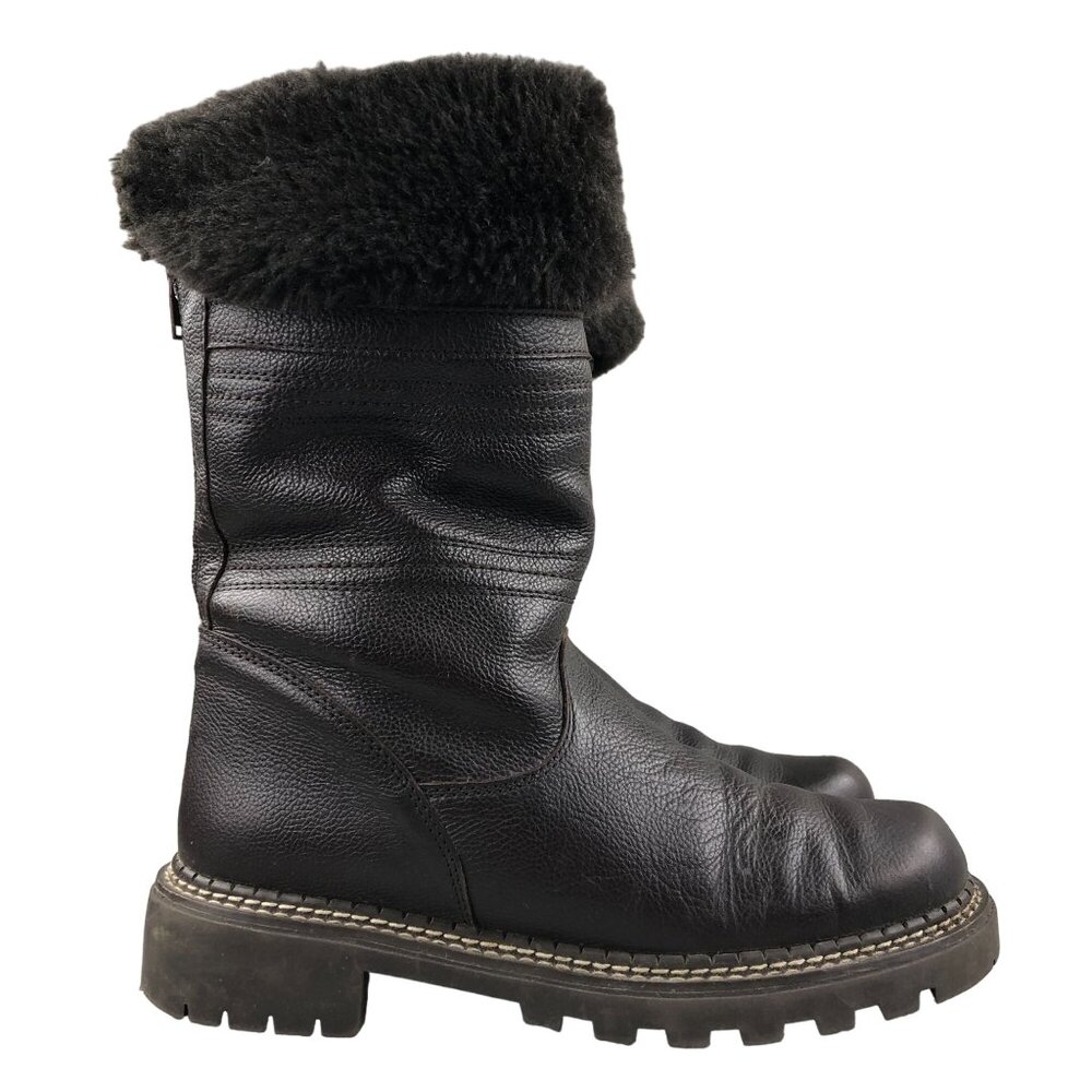 GH Bass & Co Women's Size 8M Tofino Brown Leather Back Zip Faux Fur Cuff Boots